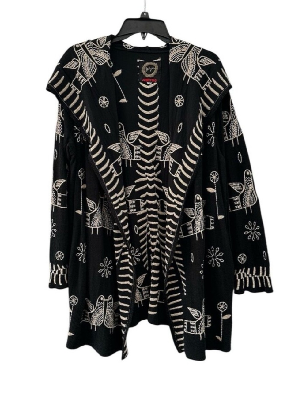 Johnny Was BIYA Black Embroidered Hooded Duster Cardigan X: Folk Bird Boho